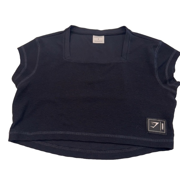 Gymshark cropped black waffle knit workout top sz small - Picture 1 of 7